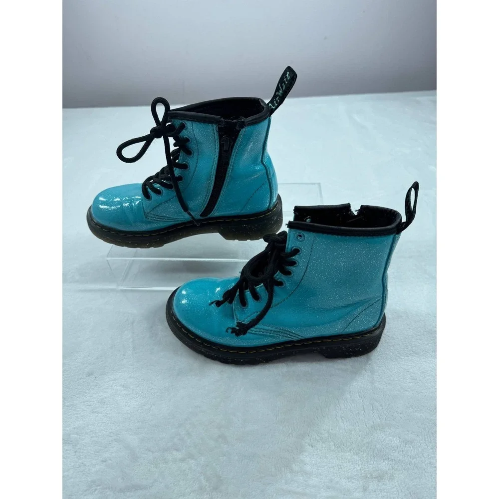 Dr. Martens 1460 Ankle Boots Kids 13 Turquoise Glitter Lace Up Side Zipper Retro